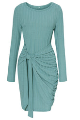Schickes blaues Langarm-Strickkleid